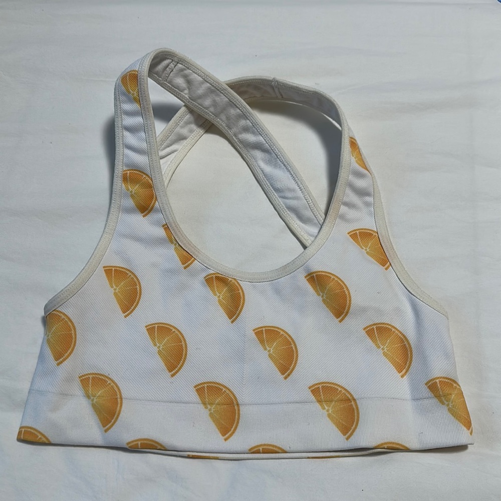 Morgan Stewart Sport White Sports Bra with Oranges - Size Medium/Large